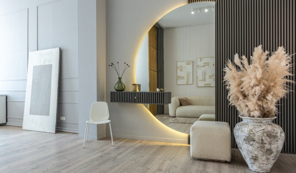Living roomm wall mirror idea by Kaasa Homes